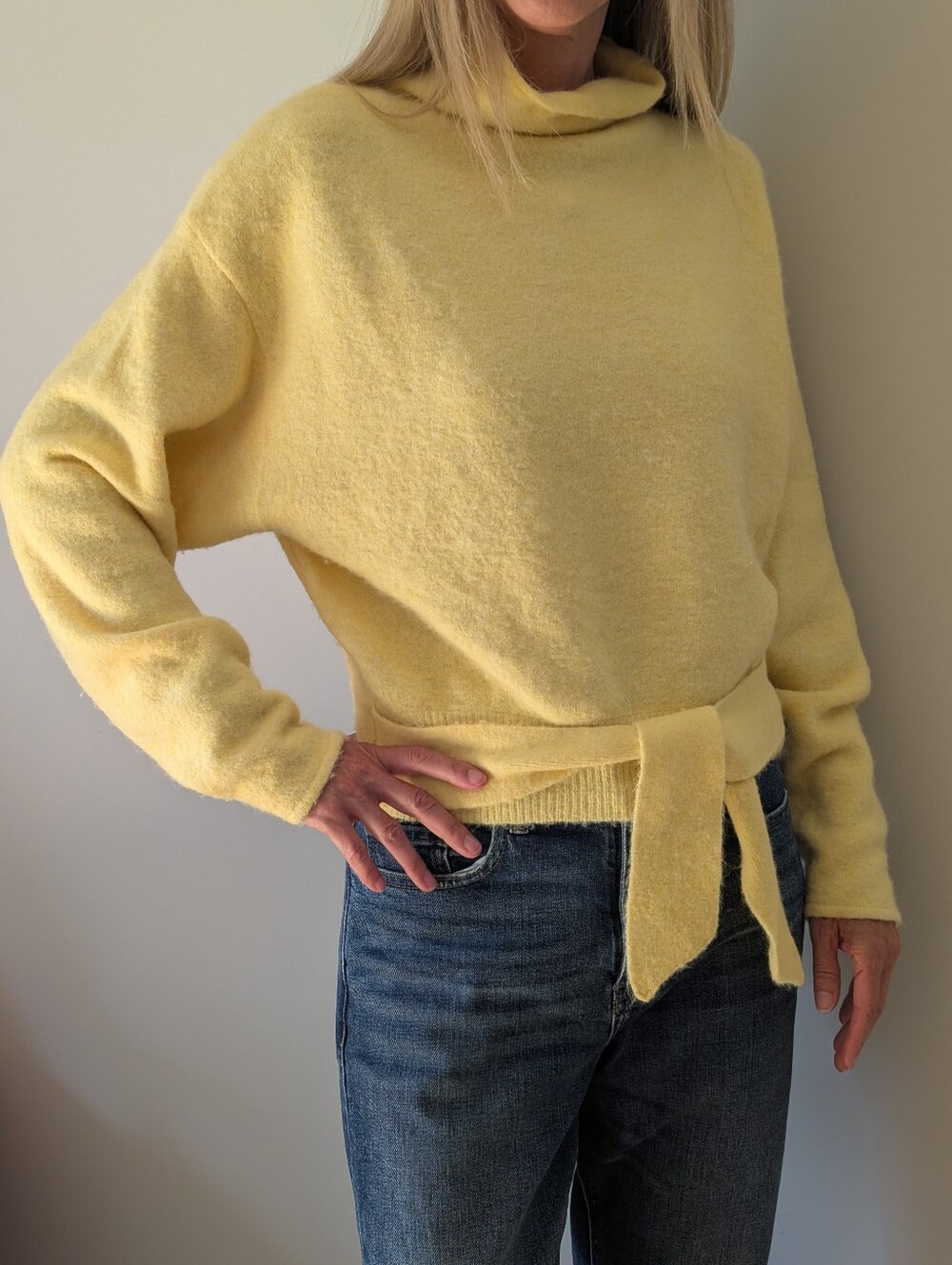 Aritzia Wilfred Butter-y Yellow Tie-Waist Turtleneck Sweater
